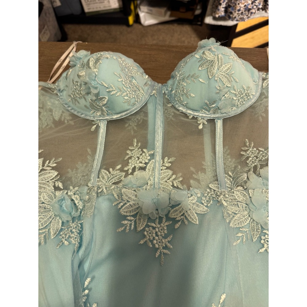 Lulus Light Blue Floral Lace 3D Applique Bustier Maxi Dress Formal Evening Prom - Picture 13 of 16